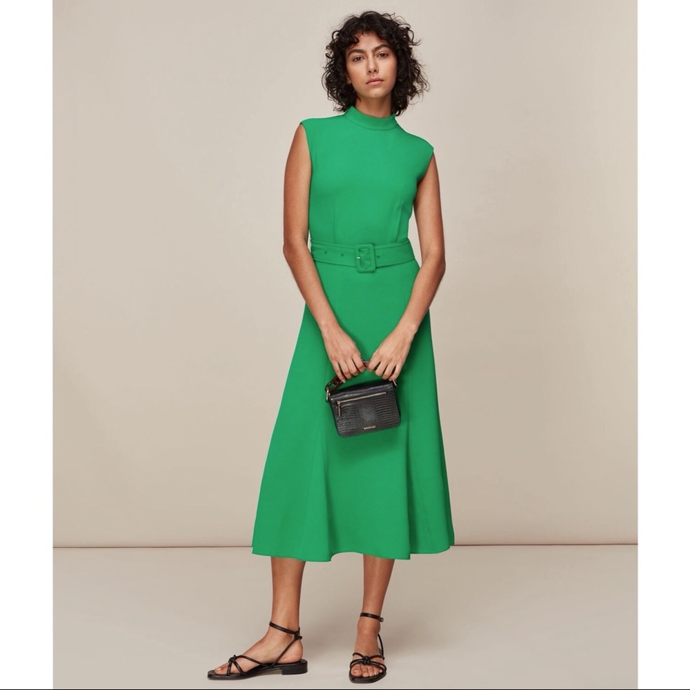Whistles Green Midi Belted Dress